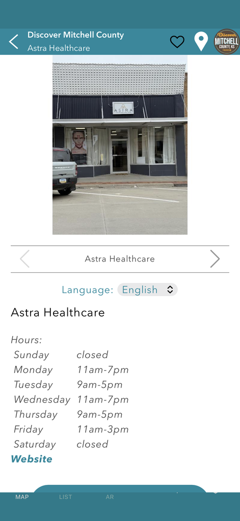 A business listing from the Driftscape app showing a picture and hours